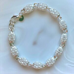 Sterling Silver Pavé Bead Link Bracelet - Silver